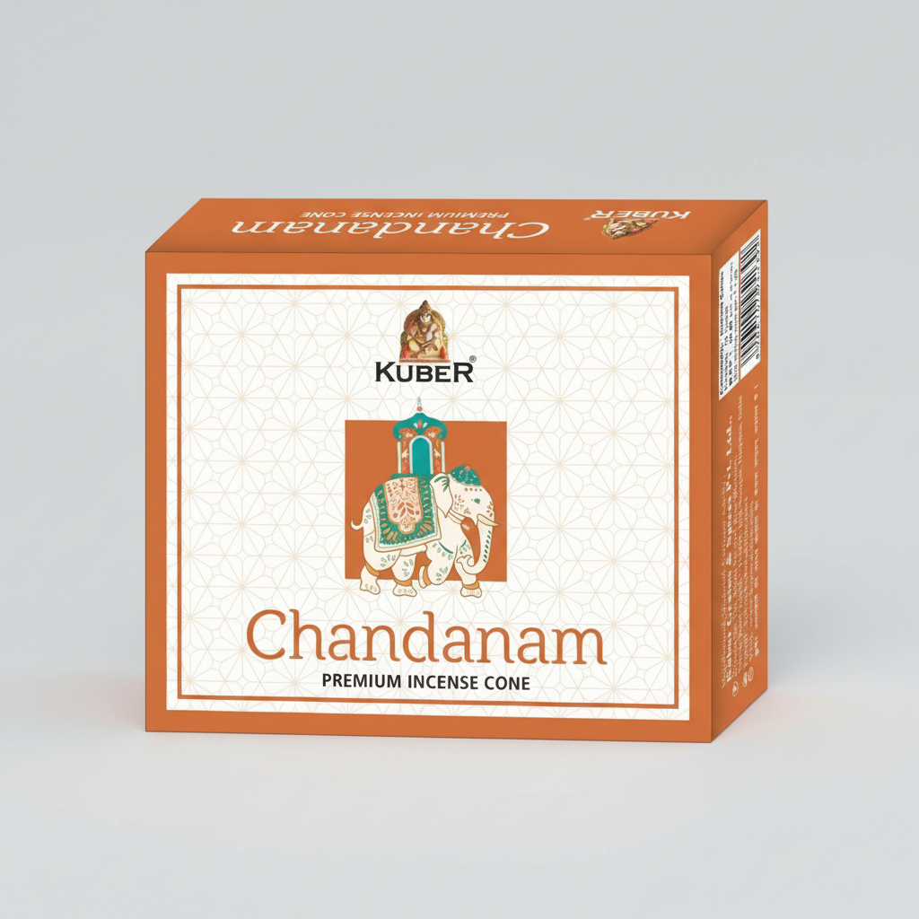 Kuber Chandanam premium incense cone packaging on a white background