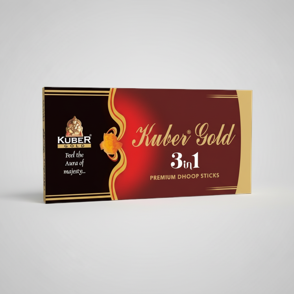 Kuber Gold 3in1 premium incense sticks packaging on a white background