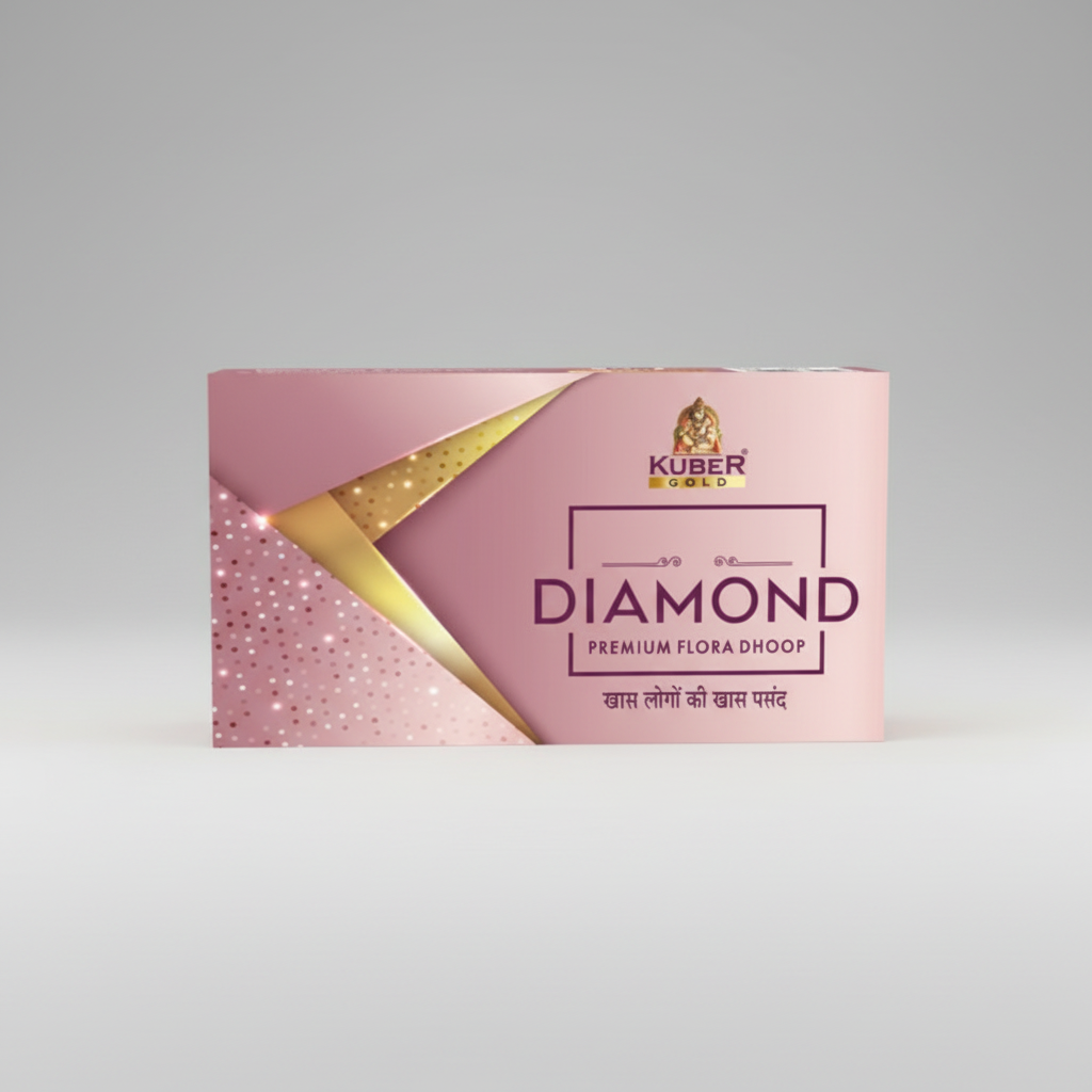 Kuber Gold Diamond Premium Flora Dhoop packaging on a white background