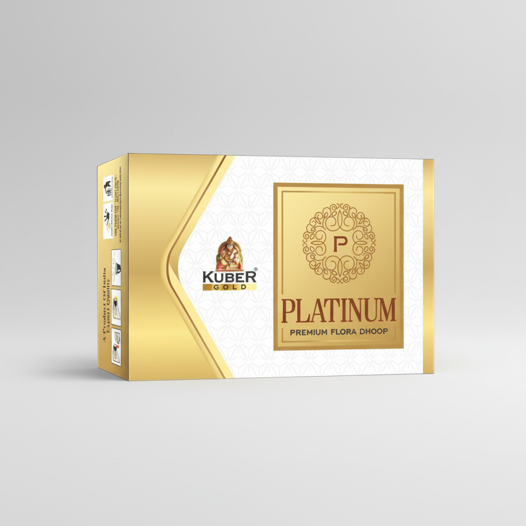 Kuber Gold Platinum Premium Flora Dhoop packaging on a white background