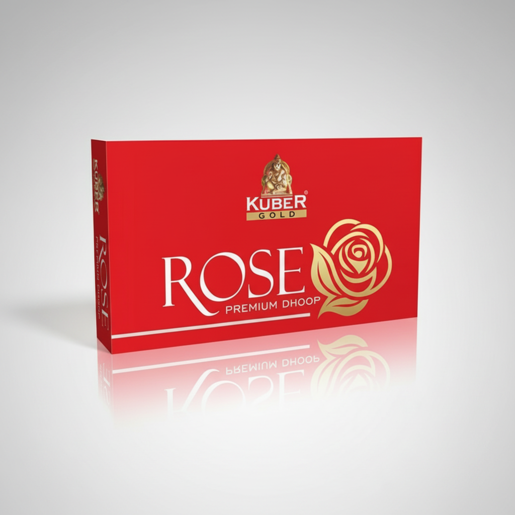 Red box of Kuber Gold Rose Premium Dhoop on a white background