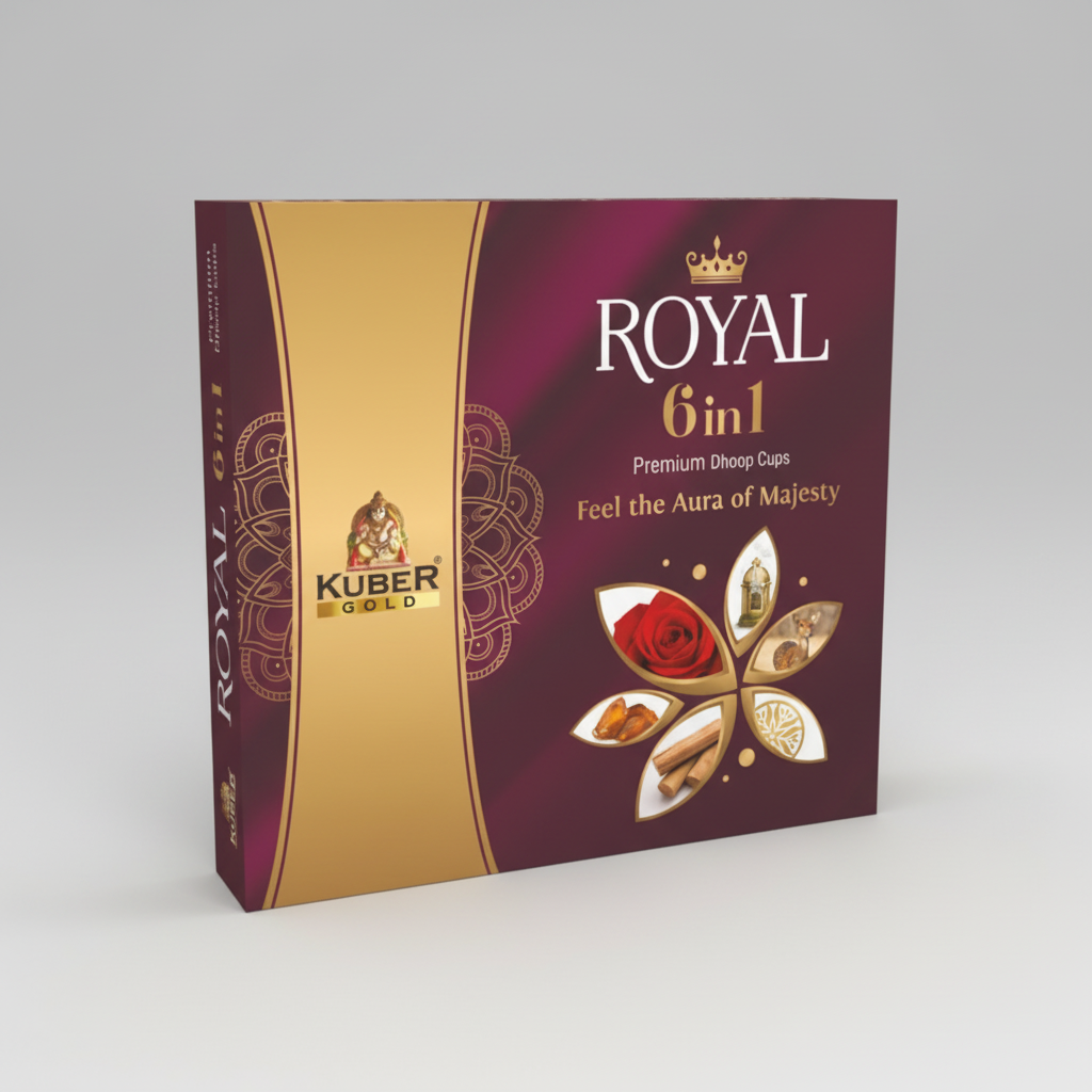 Kuber Gold Royal 6in1 Premium Dhoop Cups packaging on a white background