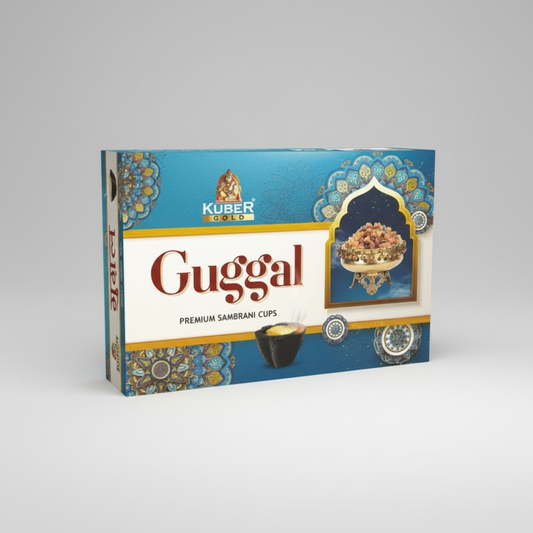 Kuber Gold Guggal Premium Sambrani Cups packaging on a white background