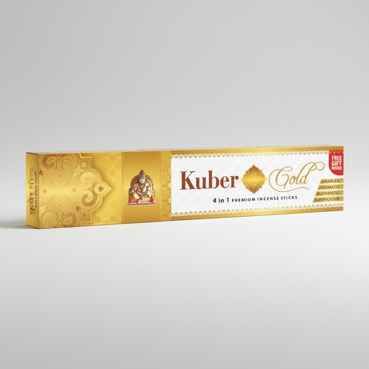 Kuber Gold incense sticks packaging on a white background