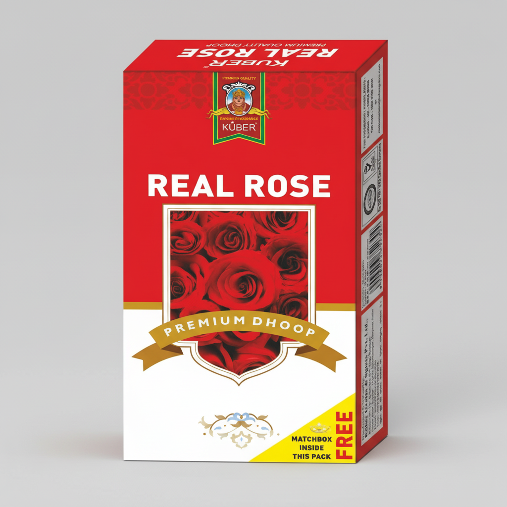 Käuber Real Rose premium dhoop packaging on a white background