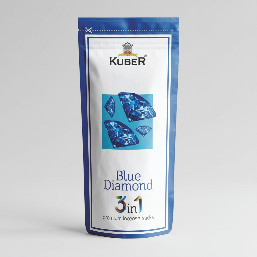 Kuber Blue Diamond 3in1 incense sticks packaging on a white background
