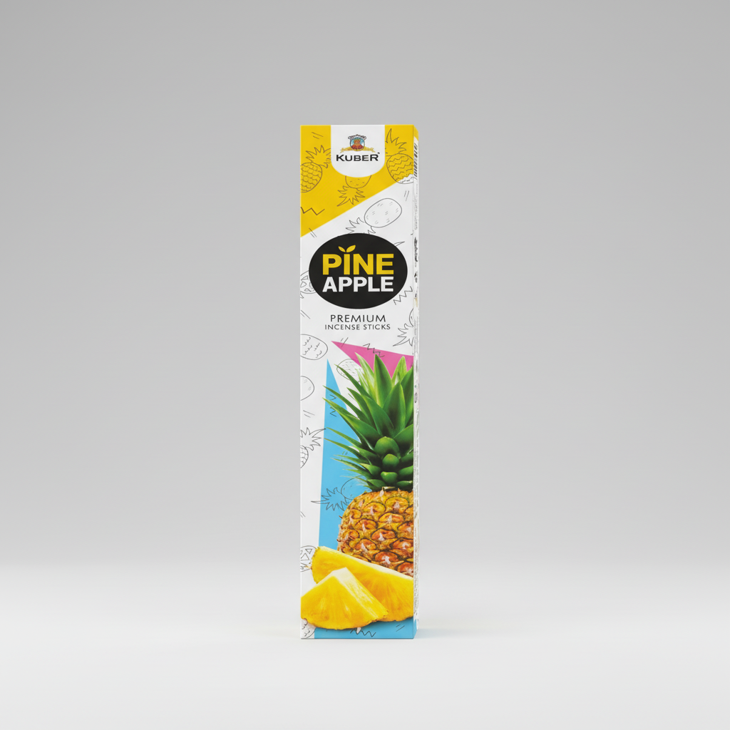 Kuber Pineapple premium incense sticks packaging on a white background