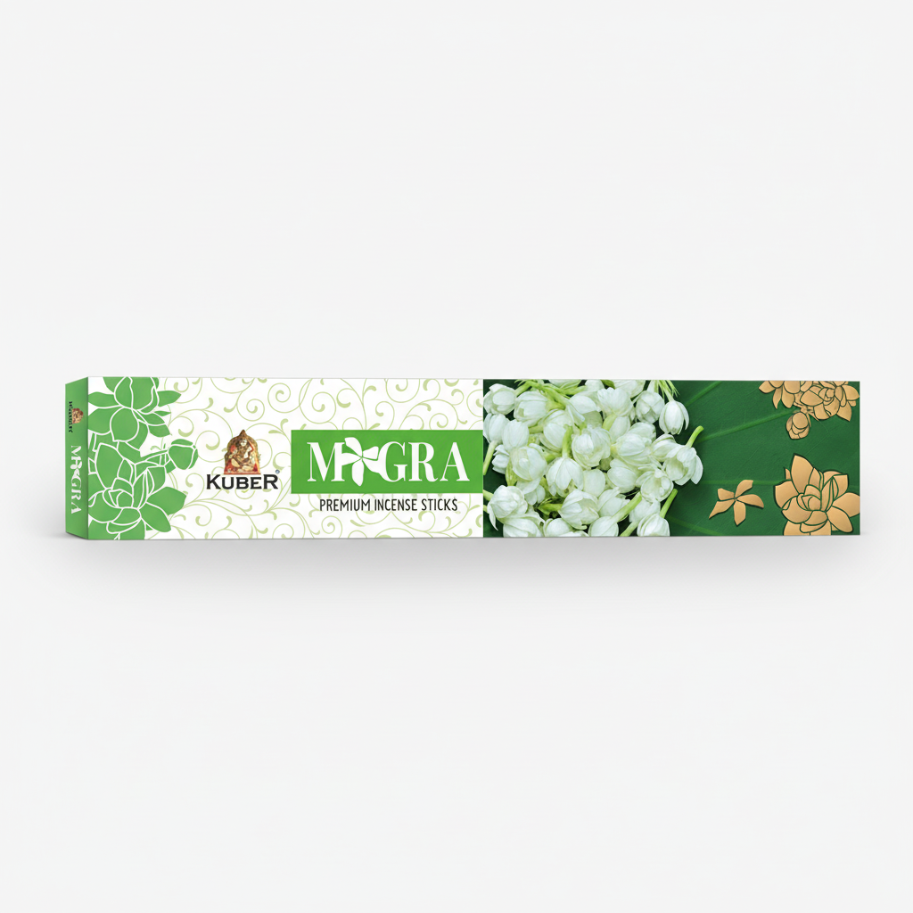 Kuber Magra premium incense sticks packaging with floral design