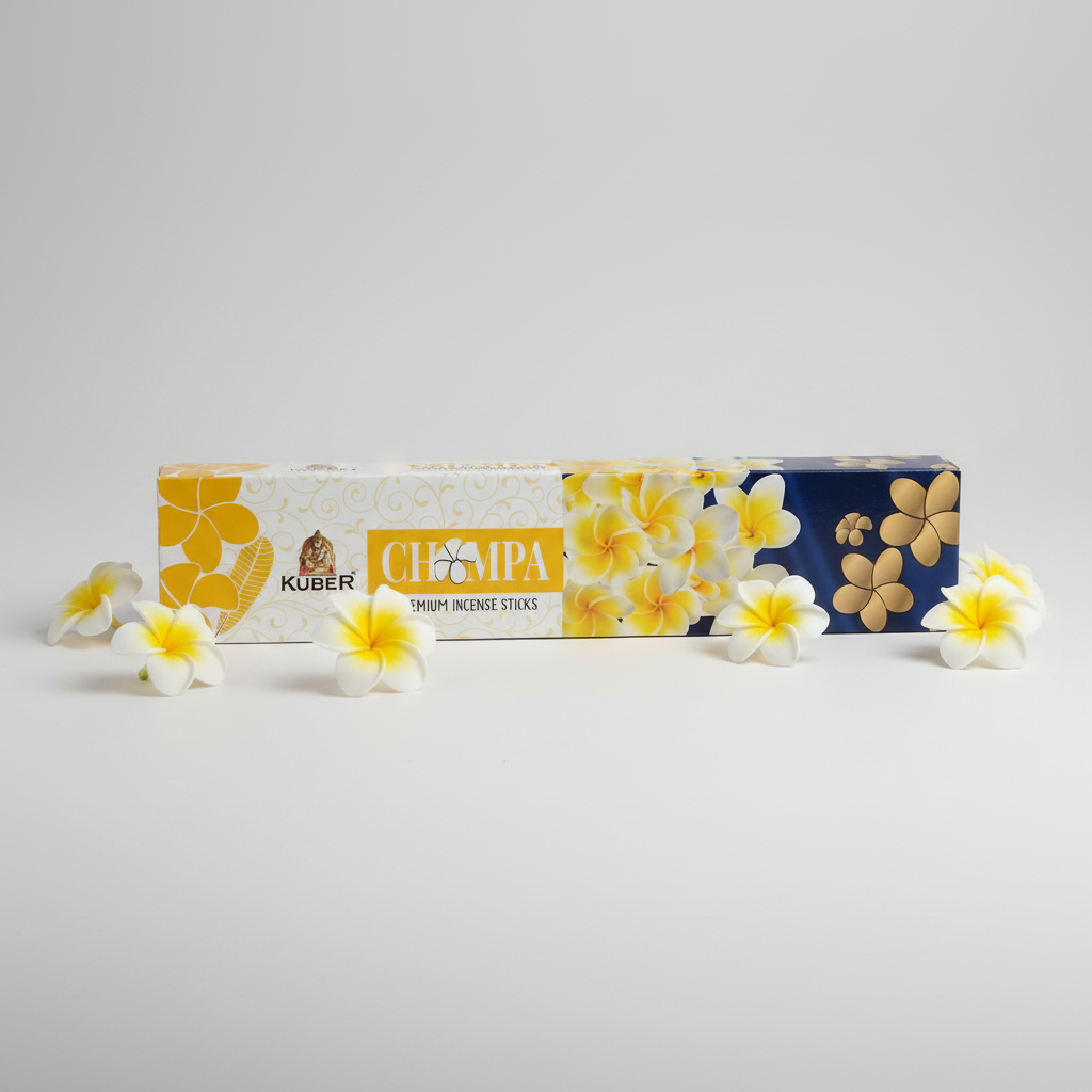 Kuber Champa premium incense sticks packaging with floral design