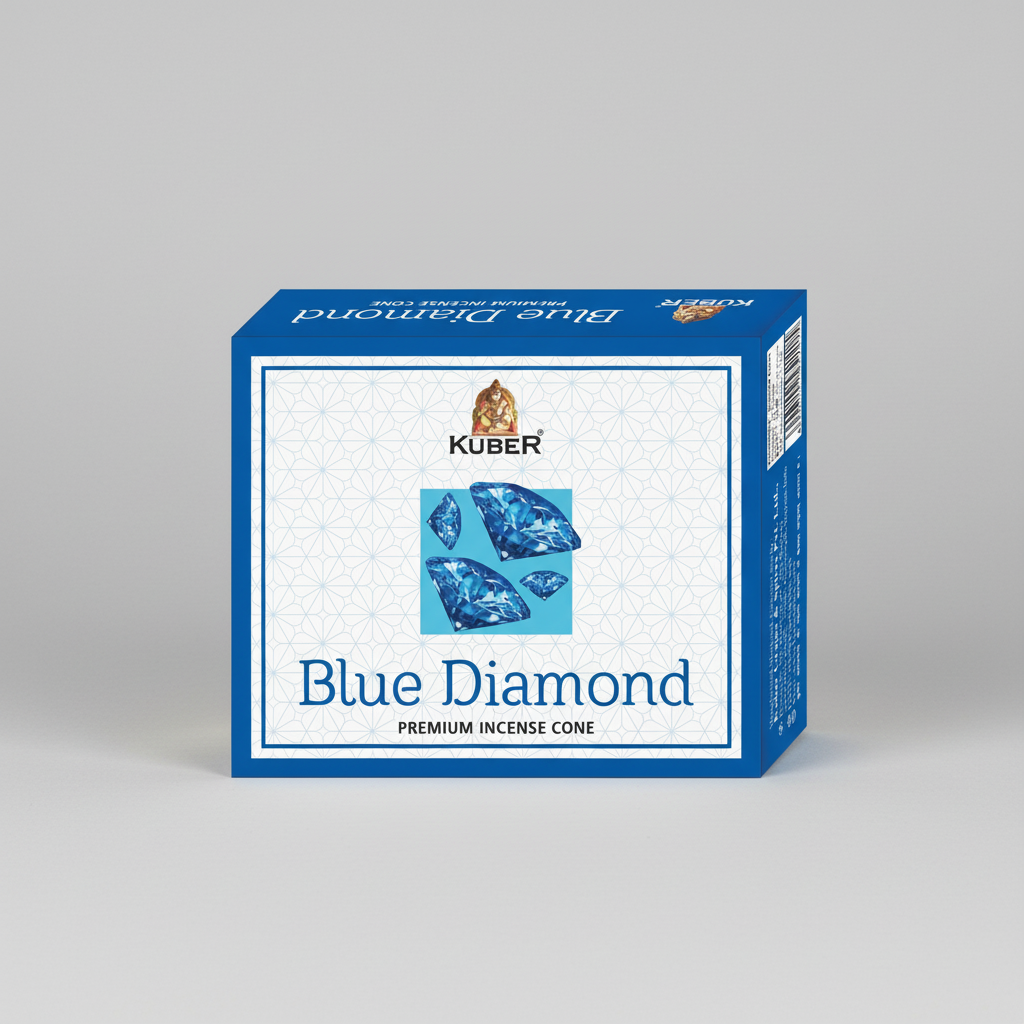 Kuber Blue Diamond premium incense cone packaging on a white background
