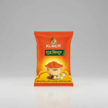 Kuber brand spice packet with a gold cup and flower on an orange background