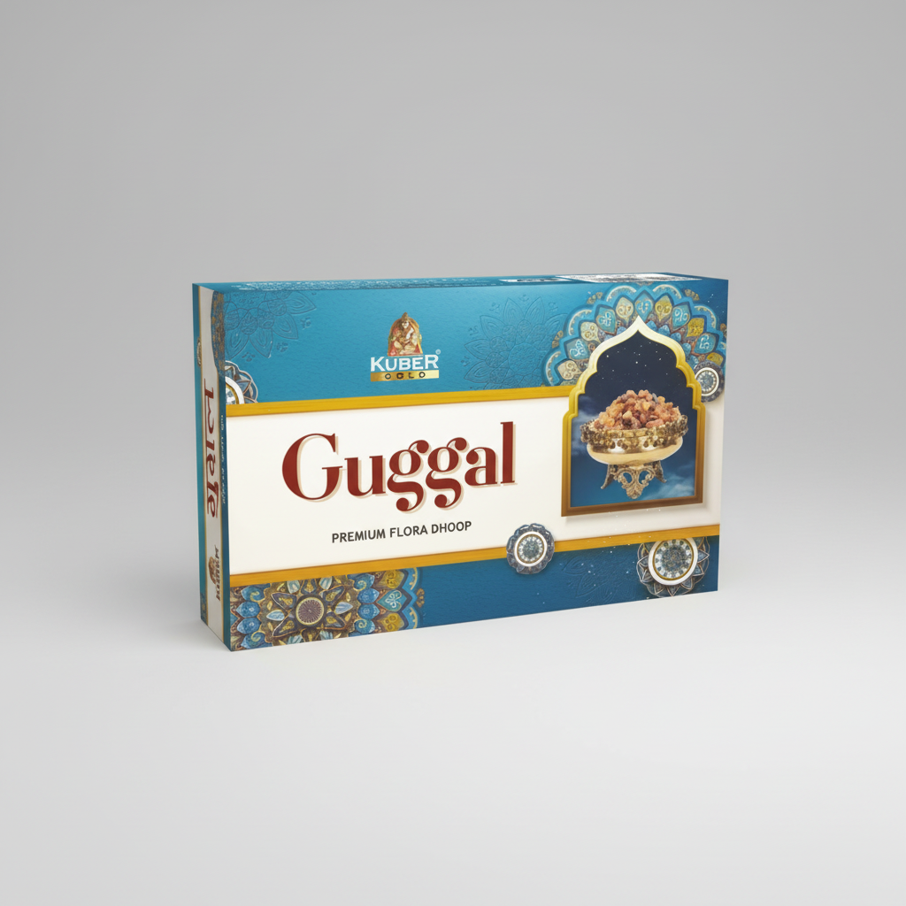 Kuber Gold Guggal Premium Flora Dhoop packaging on a white background