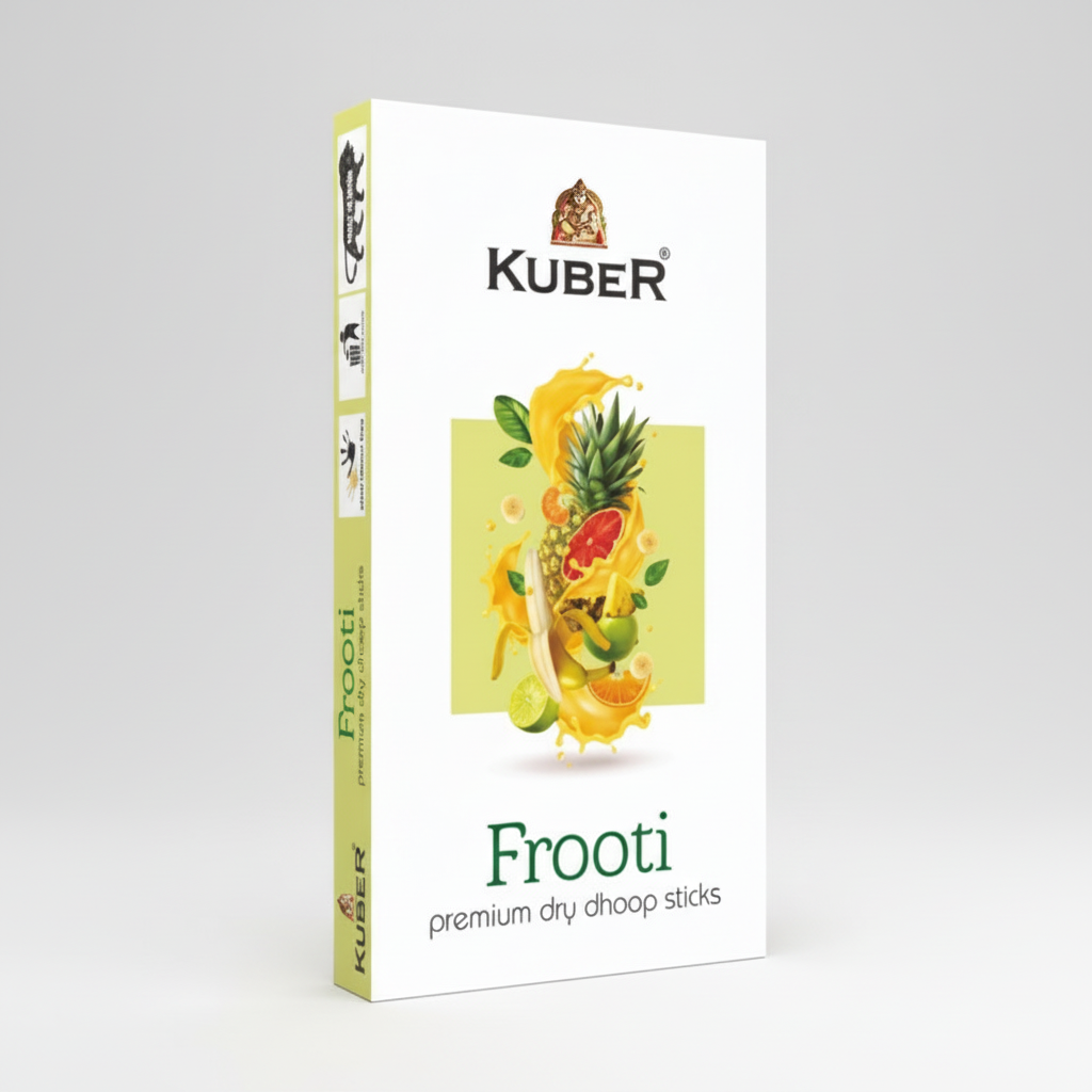 Kuber Frooti premium dry dhoop sticks packaging on a white background