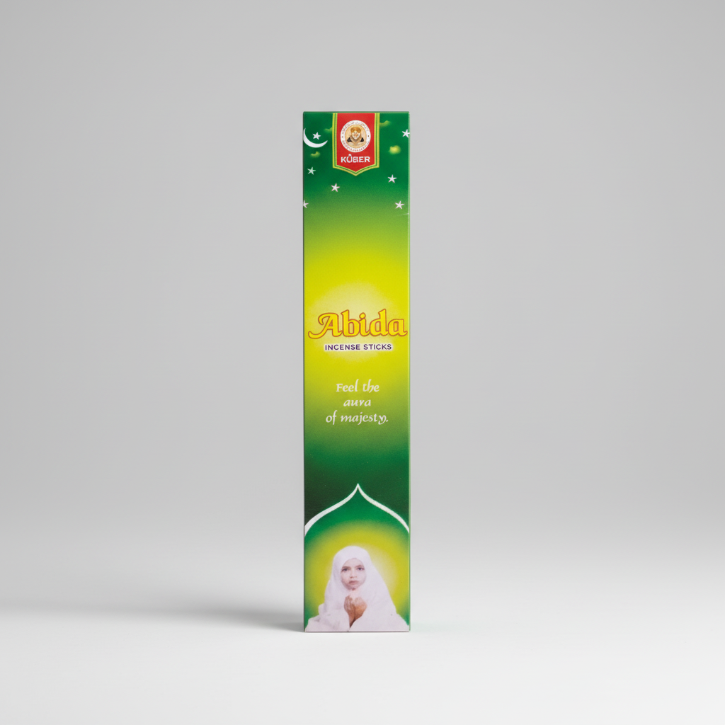 Abida incense sticks packaging with green and yellow design on a white background