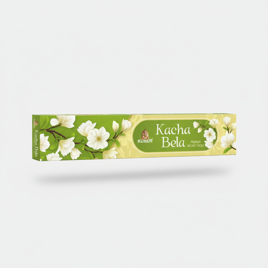 Kucha Bela incense stick box with floral design on a white background