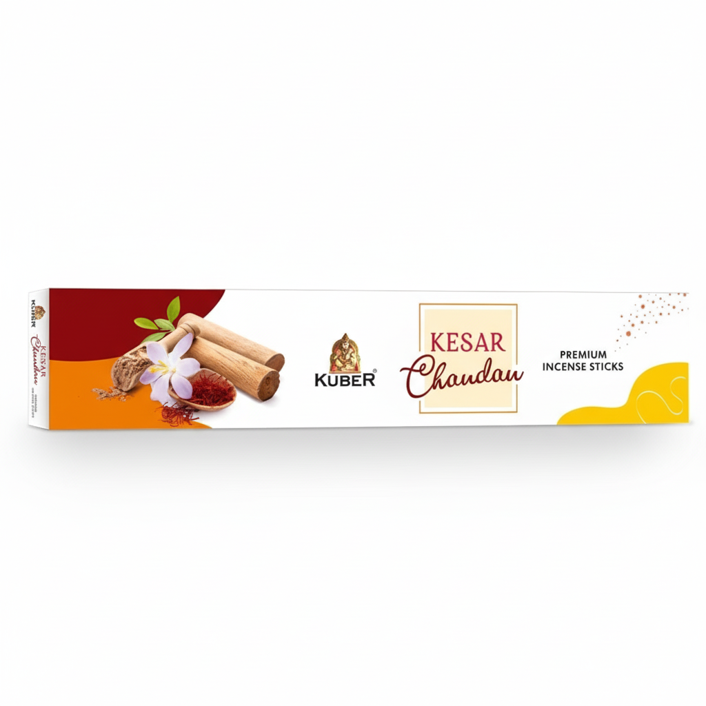 Kuber Kesar Chaudh premium incense sticks packaging on a white background