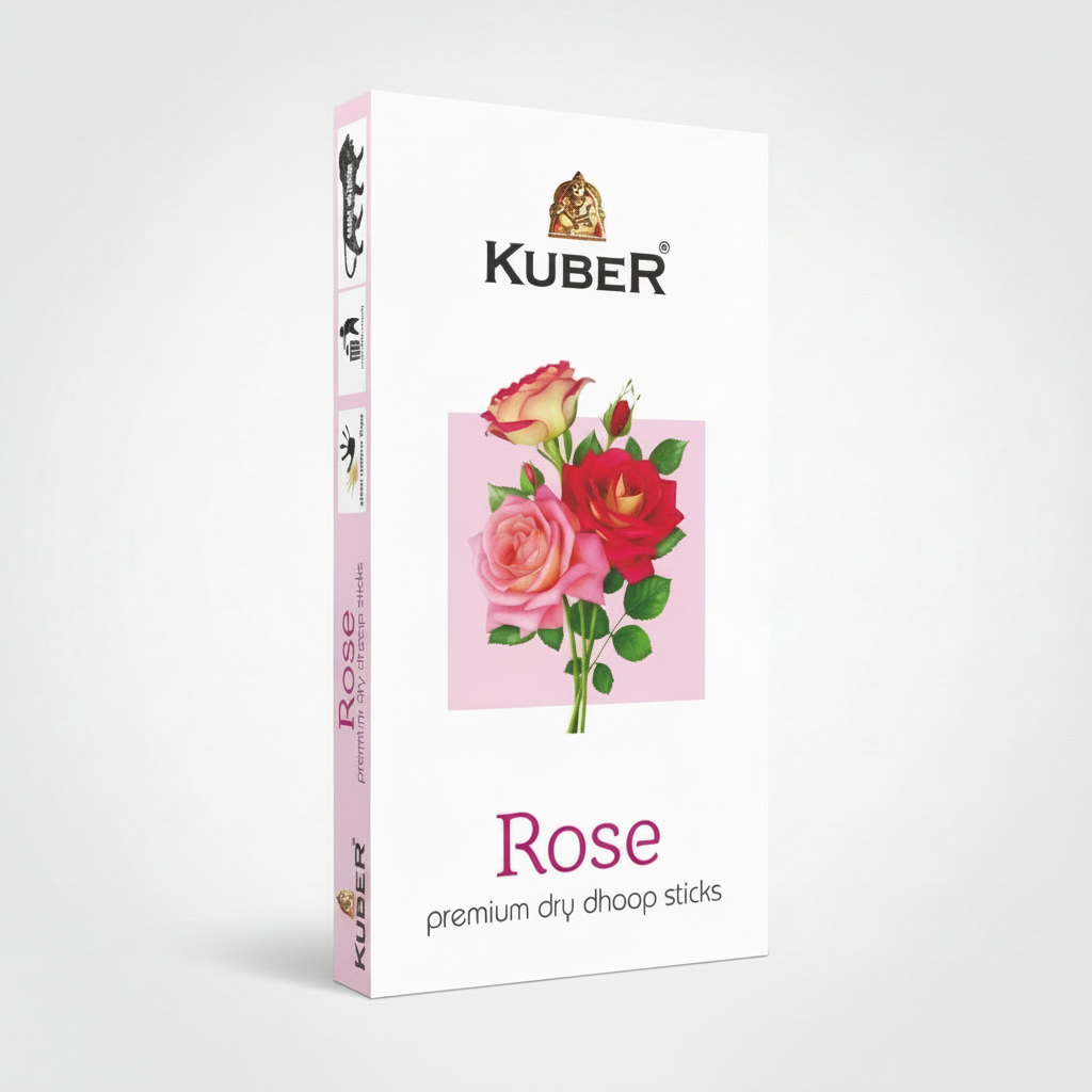 Kuber Rose premium dry dhoop sticks packaging on a white background