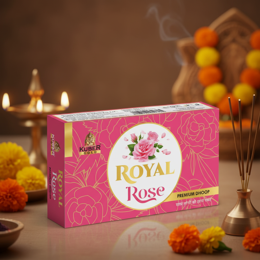 Kuber Gold Royal Rose premium dhoop box on a white background