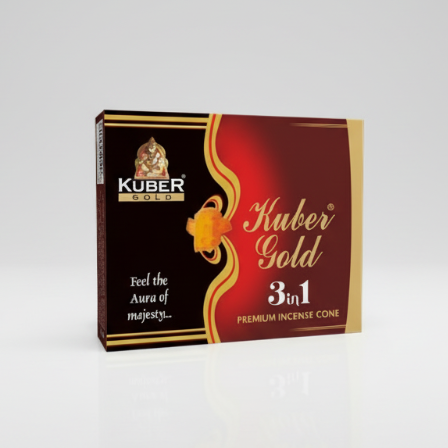 Kuber Gold 3in1 premium incense cone packaging on a white background