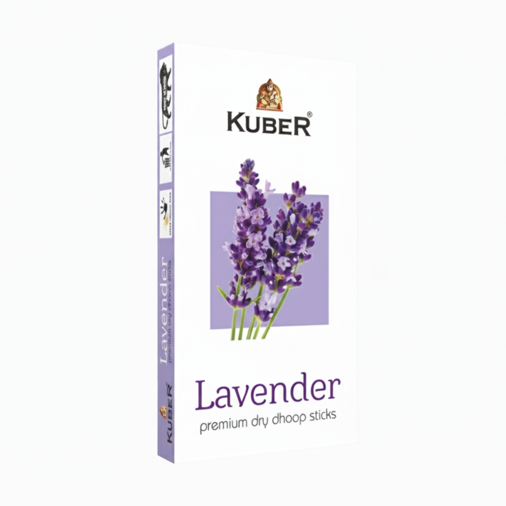 Kuber Lavender premium dry incense sticks packaging on a white background