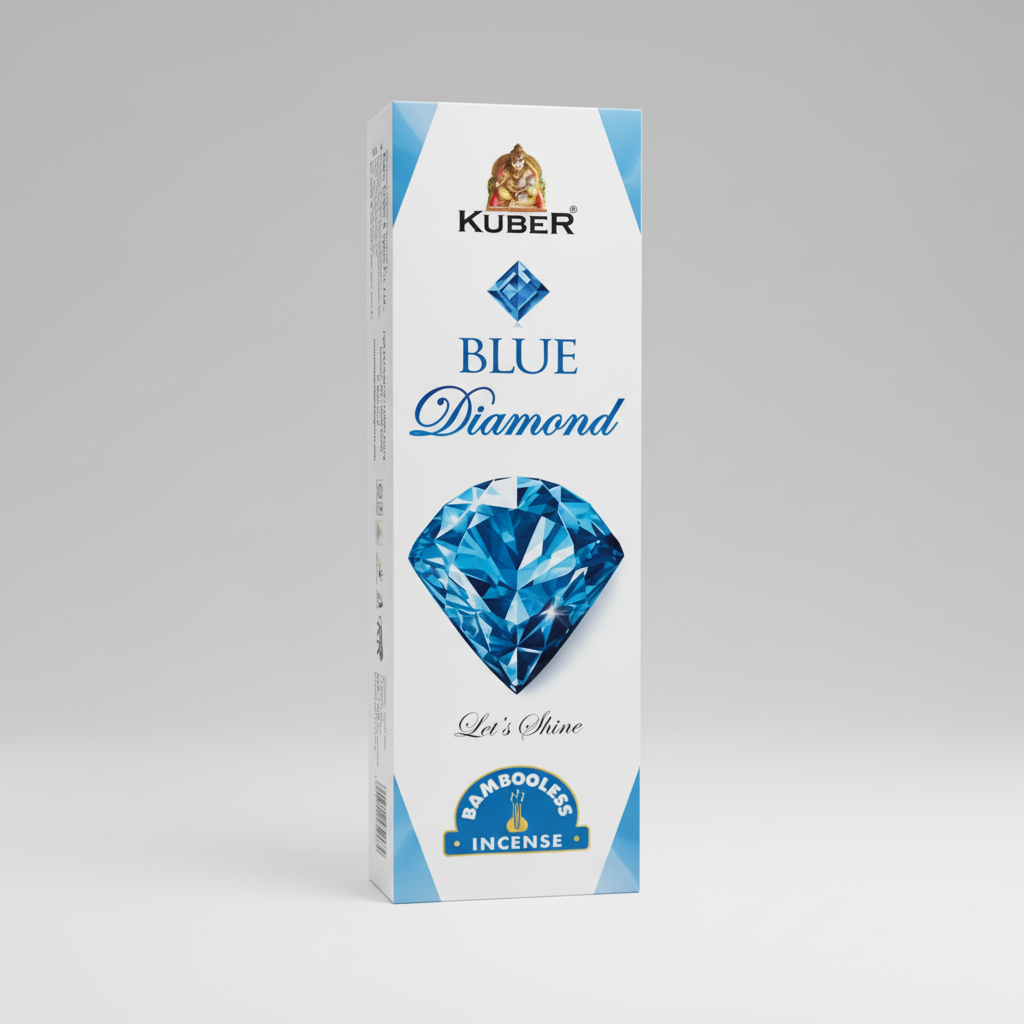 Kuber Blue Diamond incense packaging with a blue diamond graphic on a white background