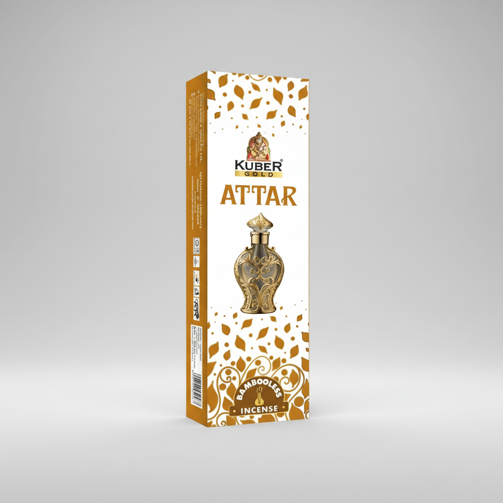 Kuber Gold Attar packaging with decorative design on a white background
