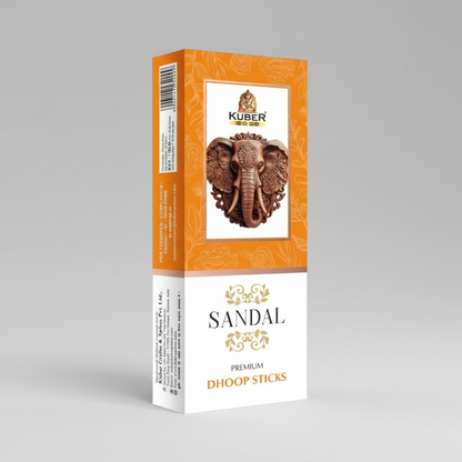 Kuber Industries Sandal Premium Dhoop Sticks packaging with an elephant design on an orange background.