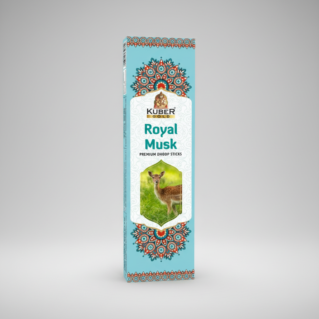Kuber Gold Royal Musk incense sticks packaging with deer illustration on a white background
