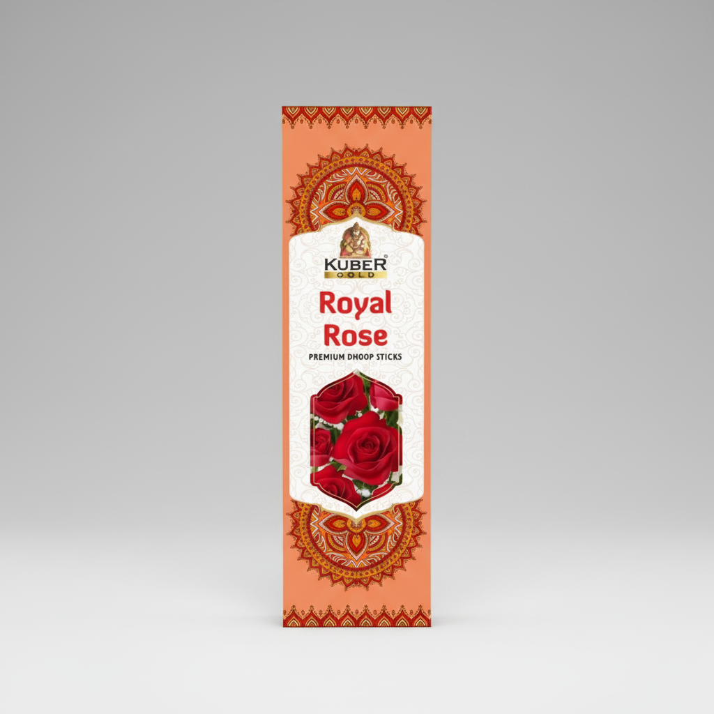 Kuber Gold Royal Rose incense sticks packaging on a white background