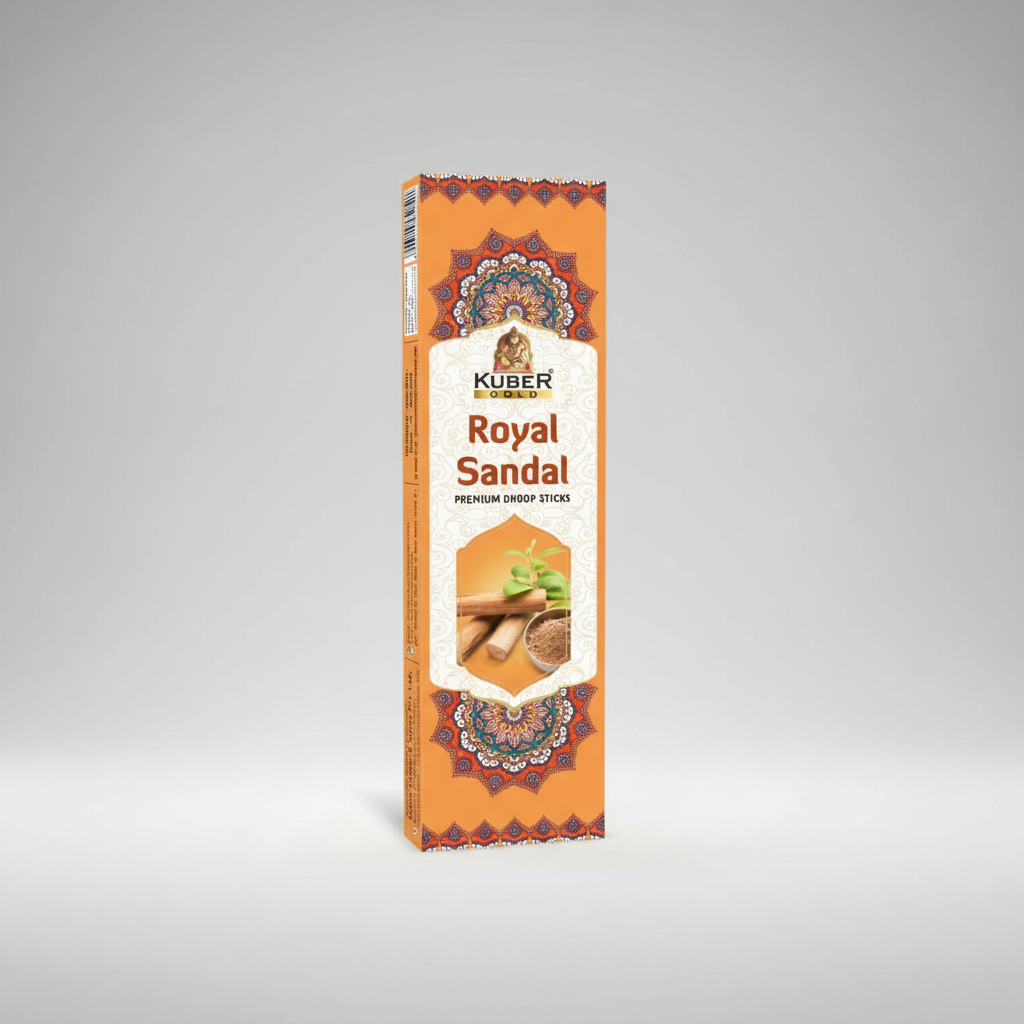 Kuber Gold Royal Sandal incense stick packaging on a white background